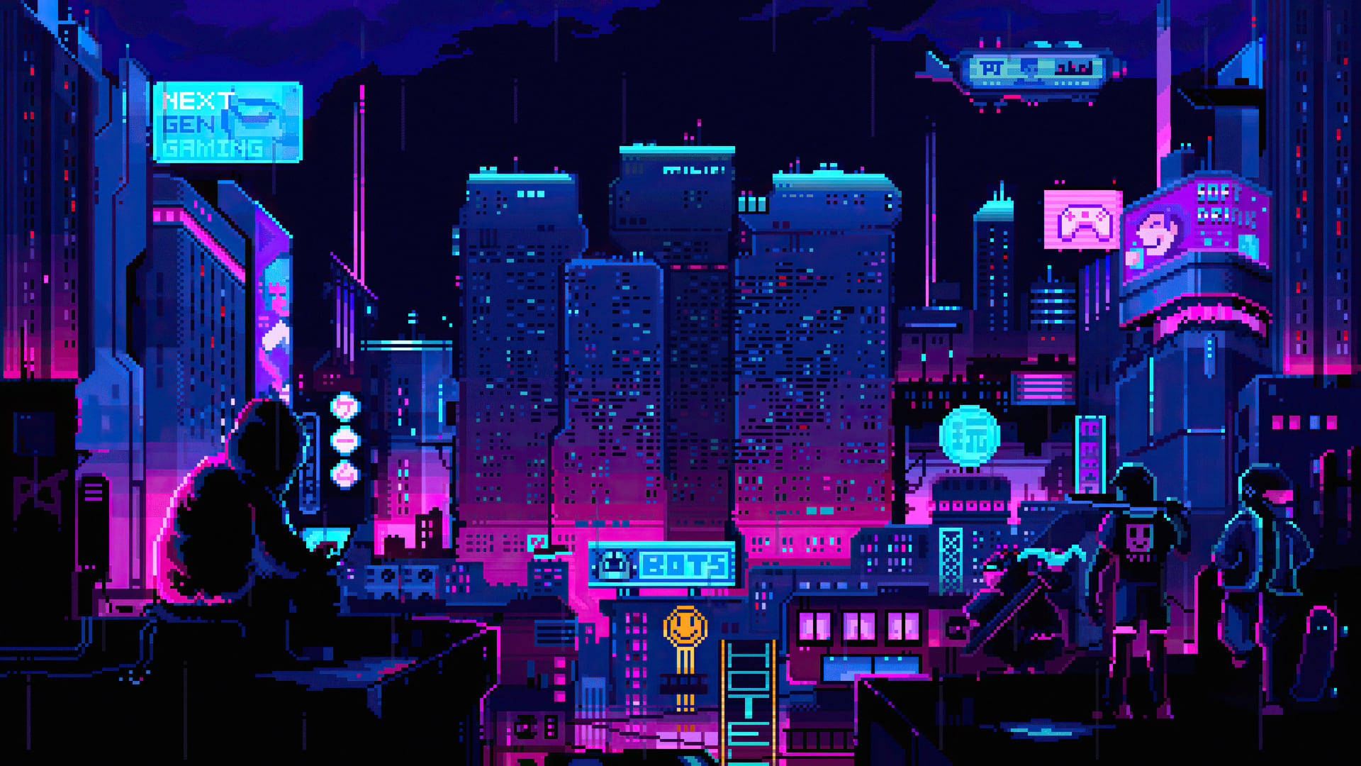 1920 X 1080 گیمنگ سائبر پنک سٹی وال پیپر