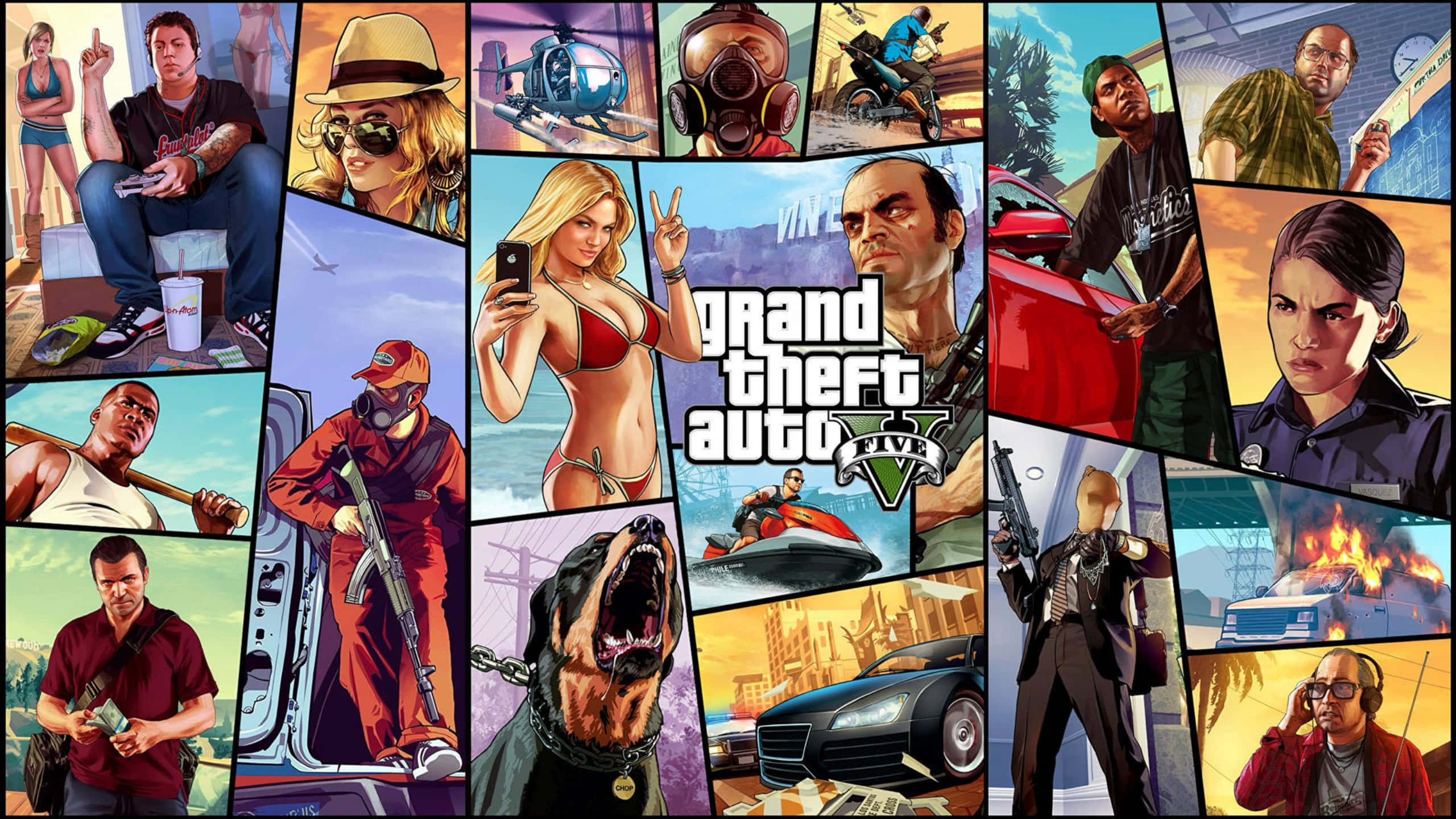 2560x1440 GTA 5 مختلف مناظر اور کردار وال پیپر