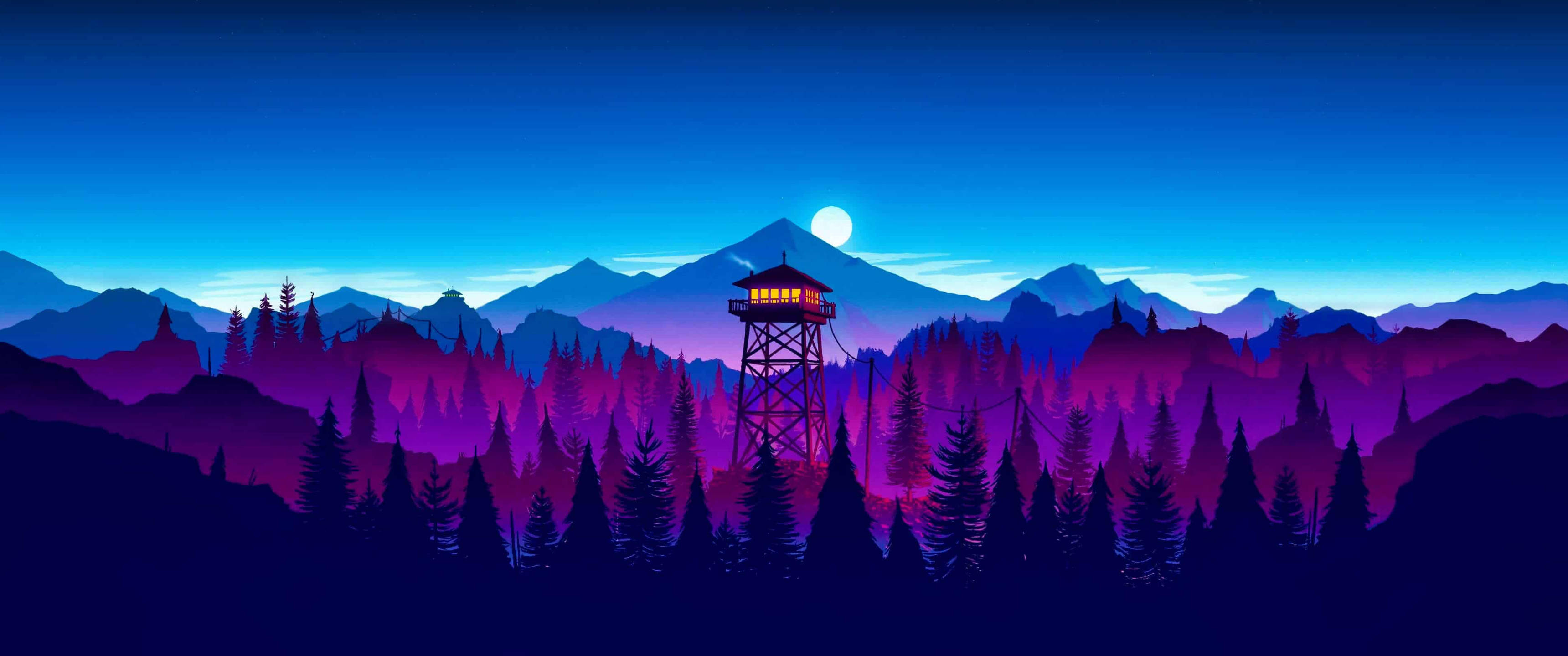 3440x1440 کم سے کم بیابانی نگہبانی مینار وال پیپر
