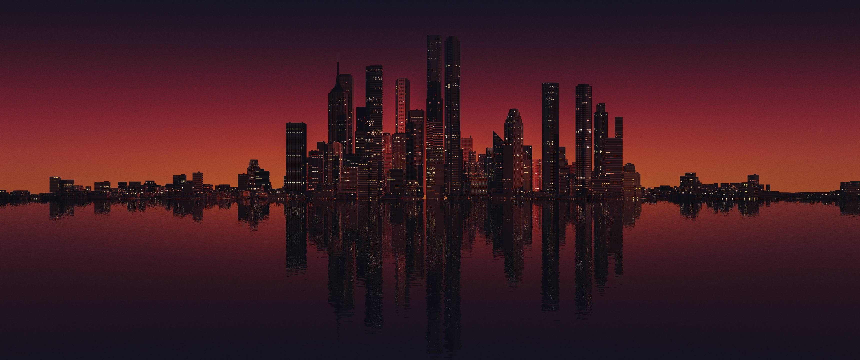 3440x1440 کم سے کم اسکائی لائن واٹرس وال پیپر