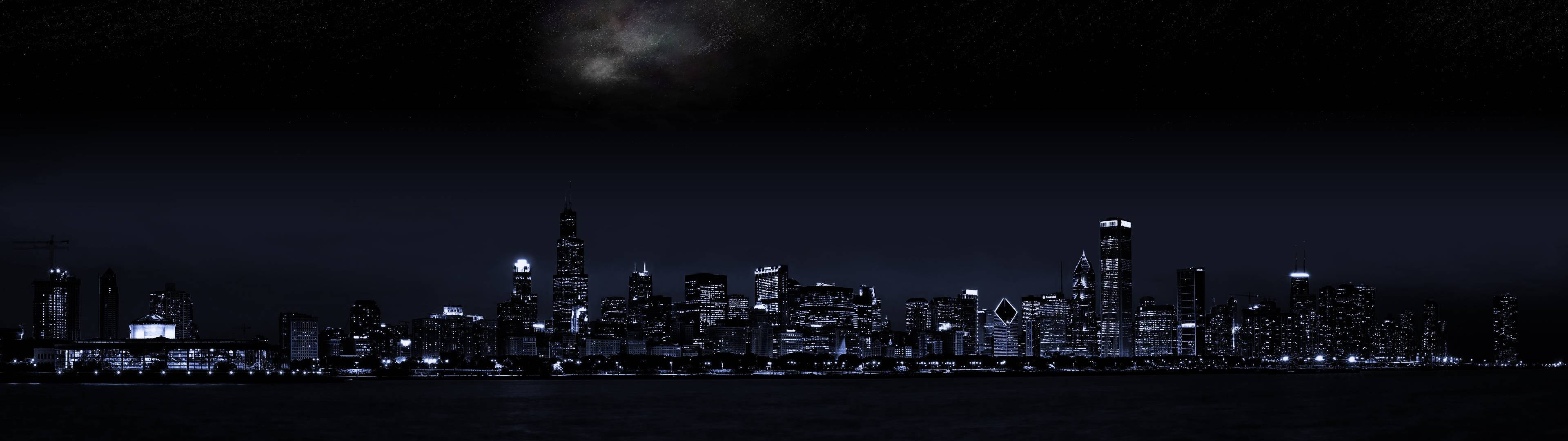 3840x1080 ایچ ڈی ڈوئل مانیٹر نائٹ سکیپ وال پیپر