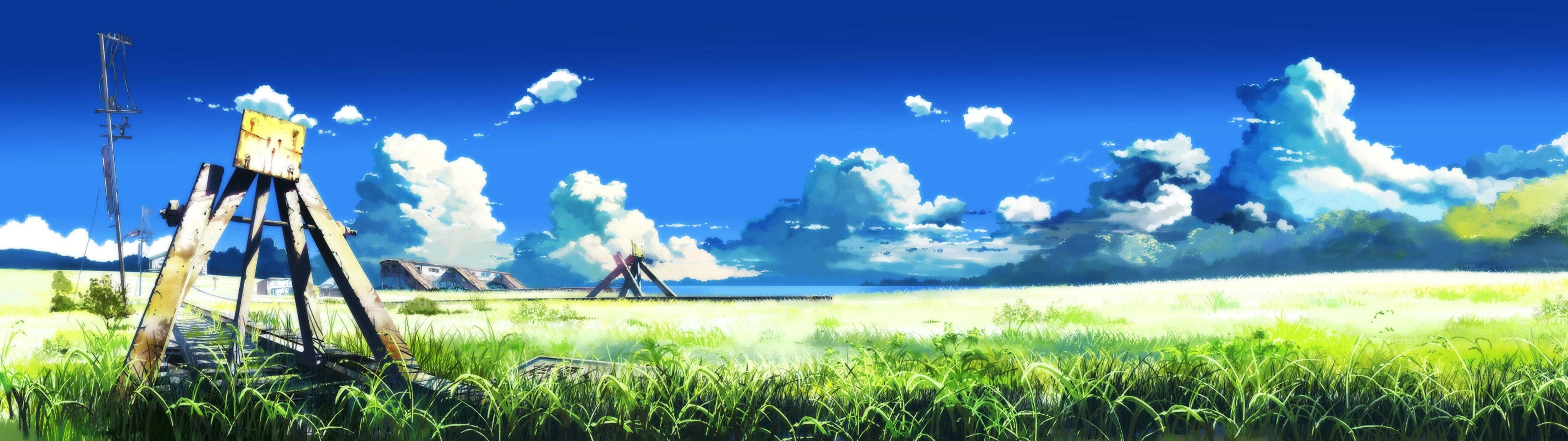 3840x1080 4K دیہی ریلوے وال پیپر