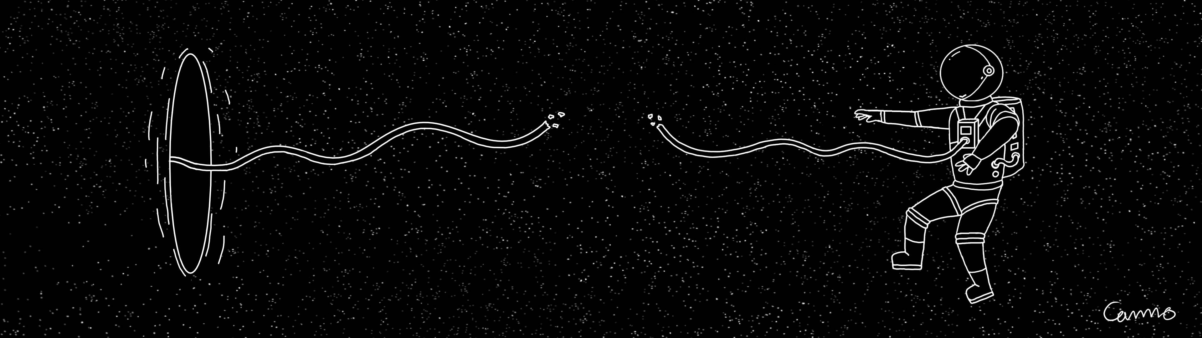 3840x1080 4K خلائی مسافر لائن آرٹ وال پیپر