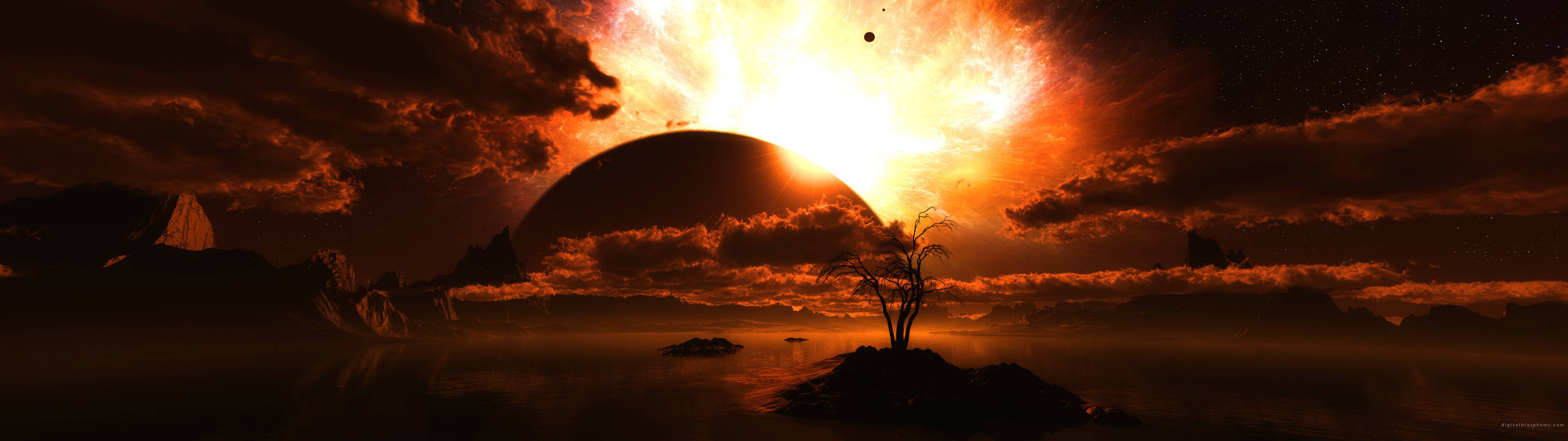 3840x1080 HD ڈوئل مانیٹر جھیل کی دھوپ وال پیپر