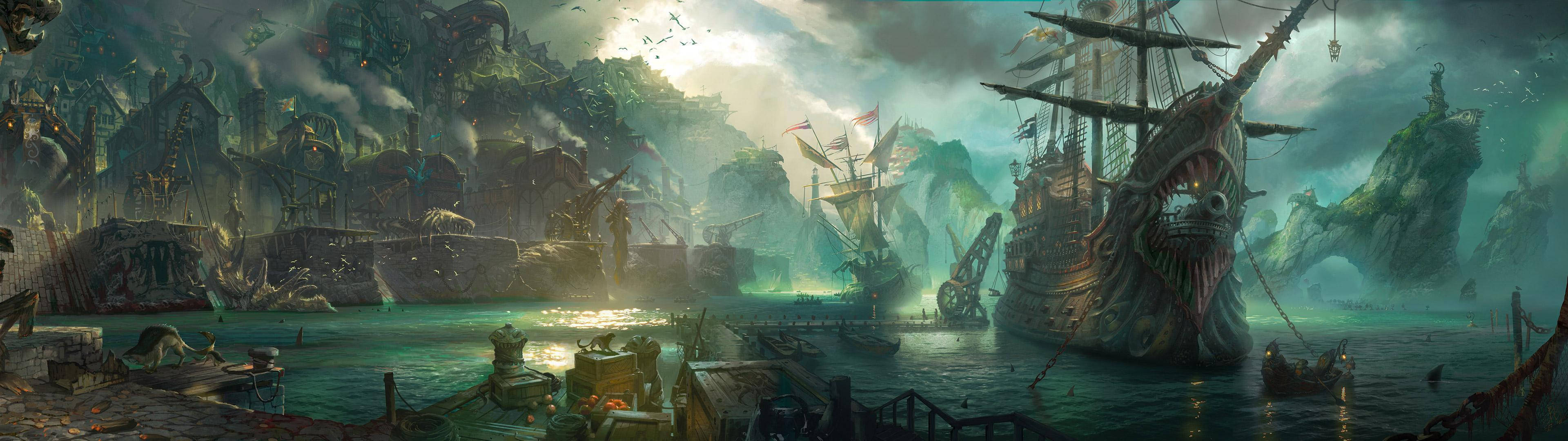 3840x1080 HD ڈوئل مانیٹر قزاقی جہاز وال پیپر