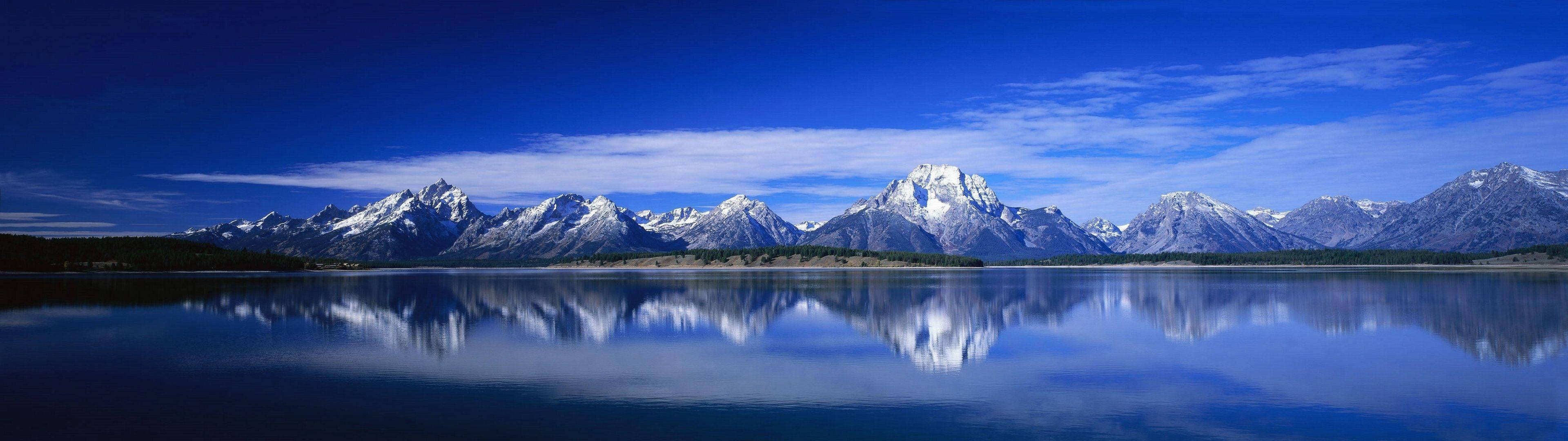 3840x1080 HD ڈوئل مانیٹر پہاڑی جھیل وال پیپر