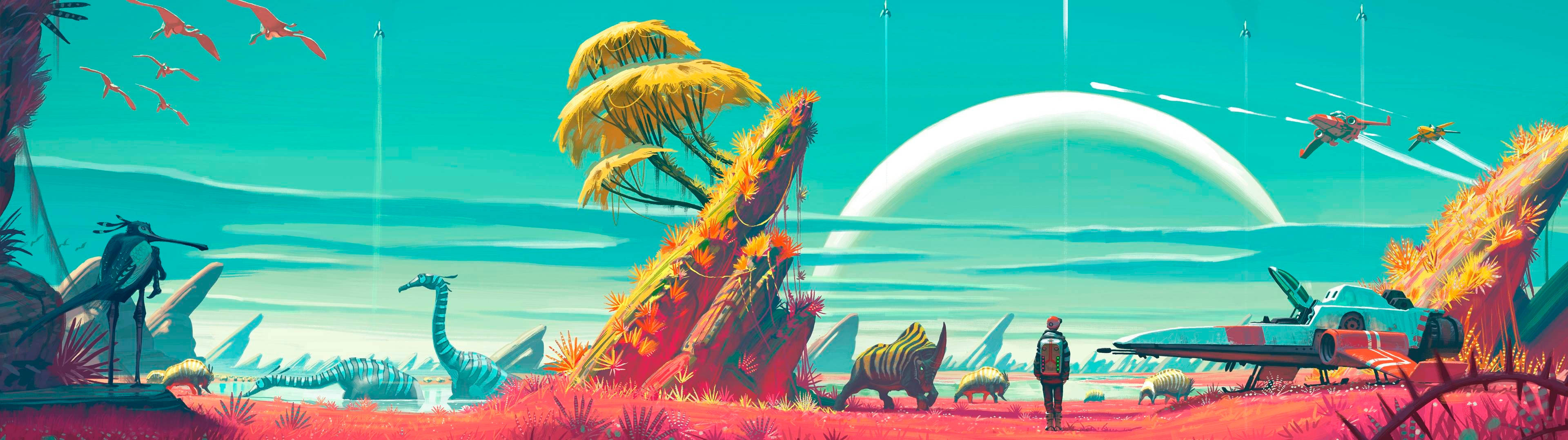 3840x1080 HD ڈوئل مانیٹر ڈائنوسار وال پیپر