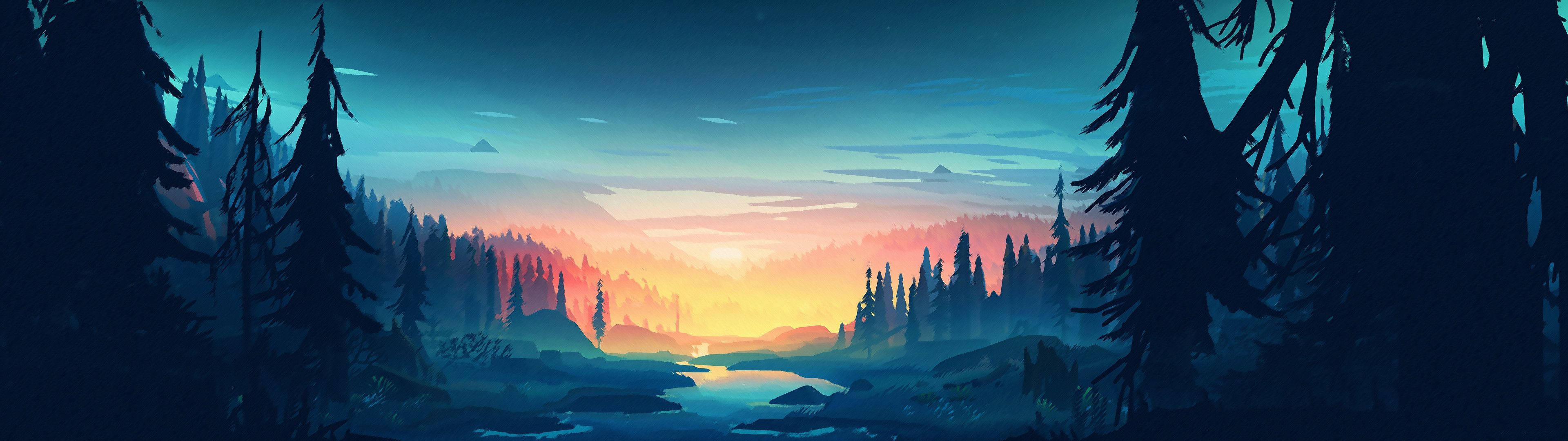 3840x1080 HD ڈوئل مانیٹر نیچر آرٹ — غروب آفتاب وال پیپر