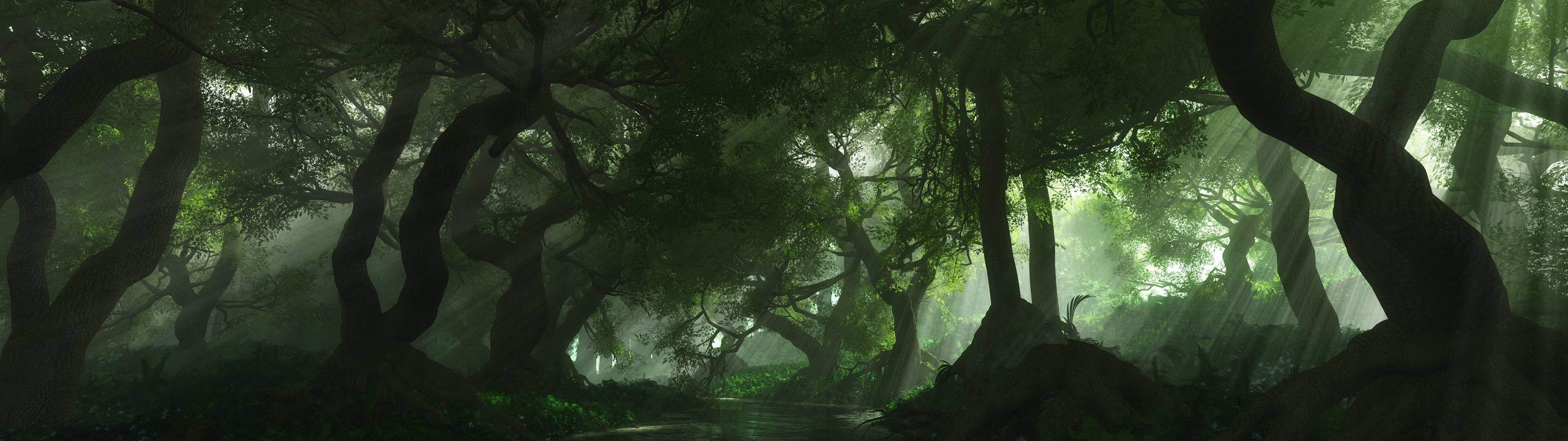 3840x1080 HD ڈوئل مانیٹر جنگل — جنگل وال پیپر