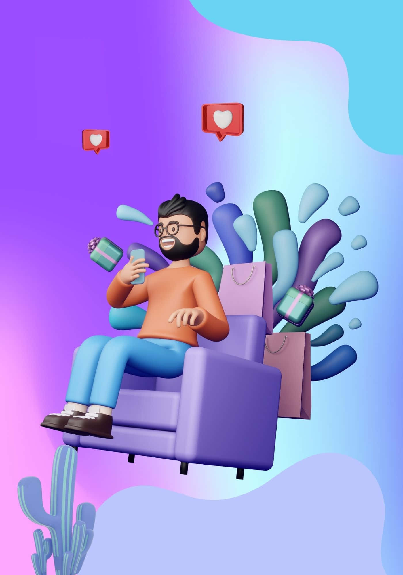 صوفے پر بیٹھا 3D آدمی والا پس منظر وال پیپر