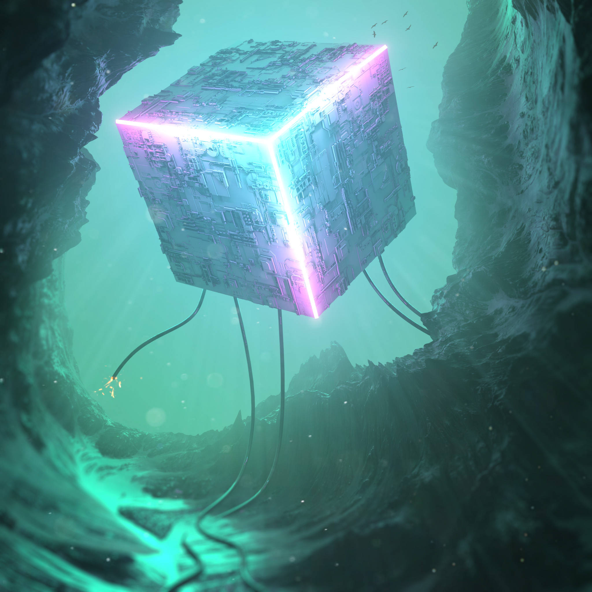 ایک روشن 3D نیون کیوب وال پیپر