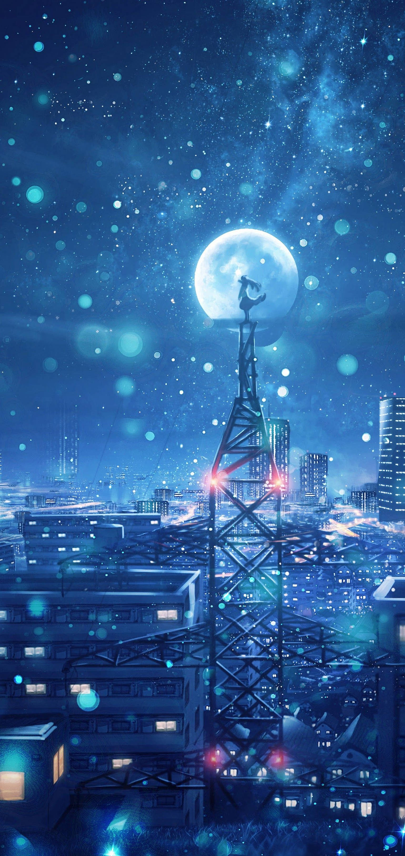 4K Anime iPhone جادوئی چاند رات وال پیپر