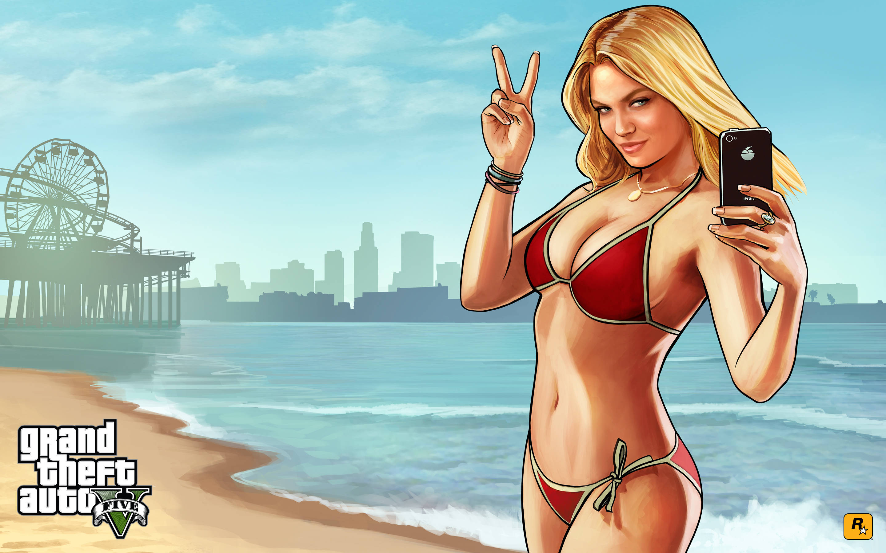 4K GTA 5 ساحل پر بکنی والی لڑکی وال پیپر