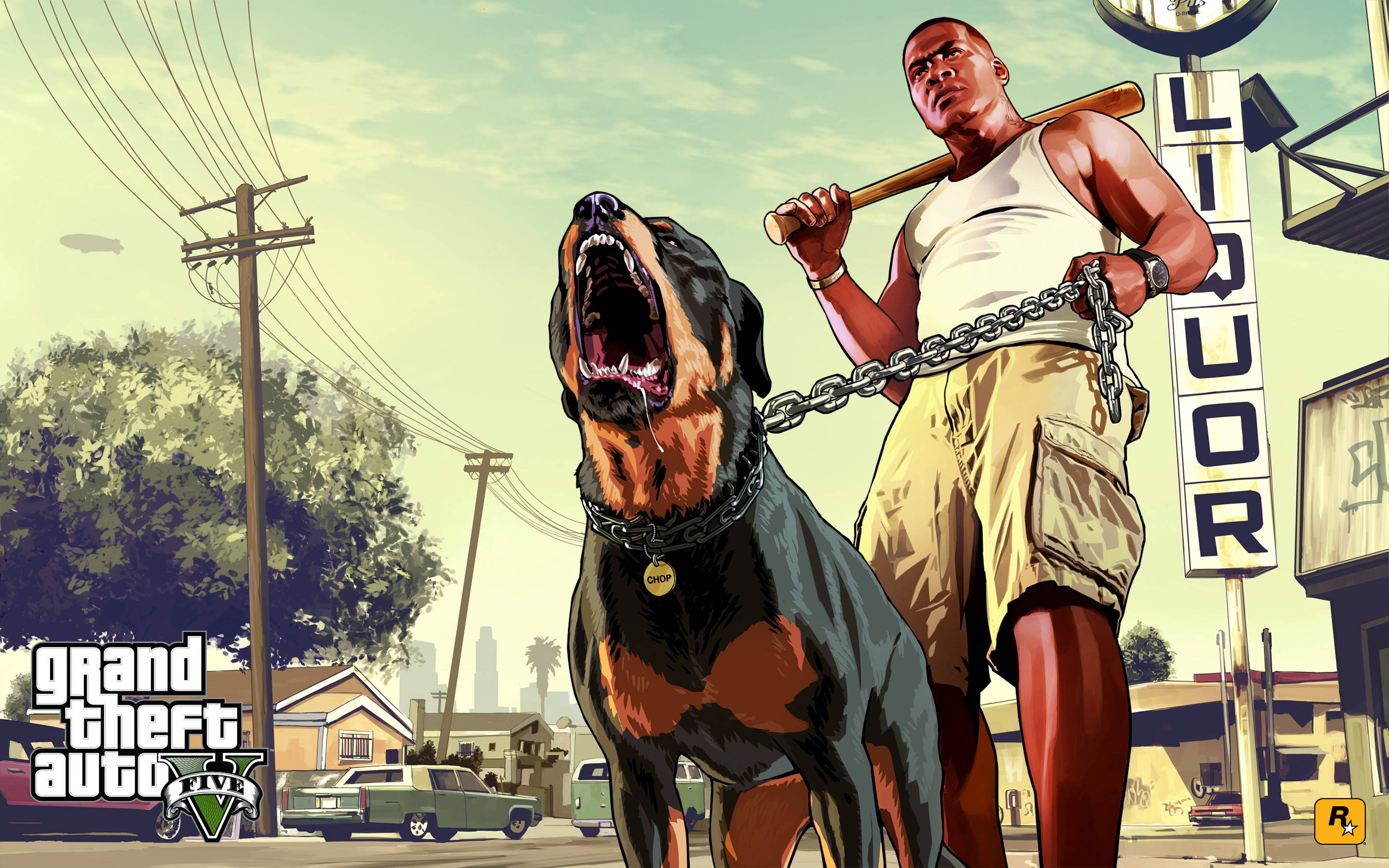 4K GTA 5 فرینکلن نے چوپ کو پکڑا ہوا وال پیپر