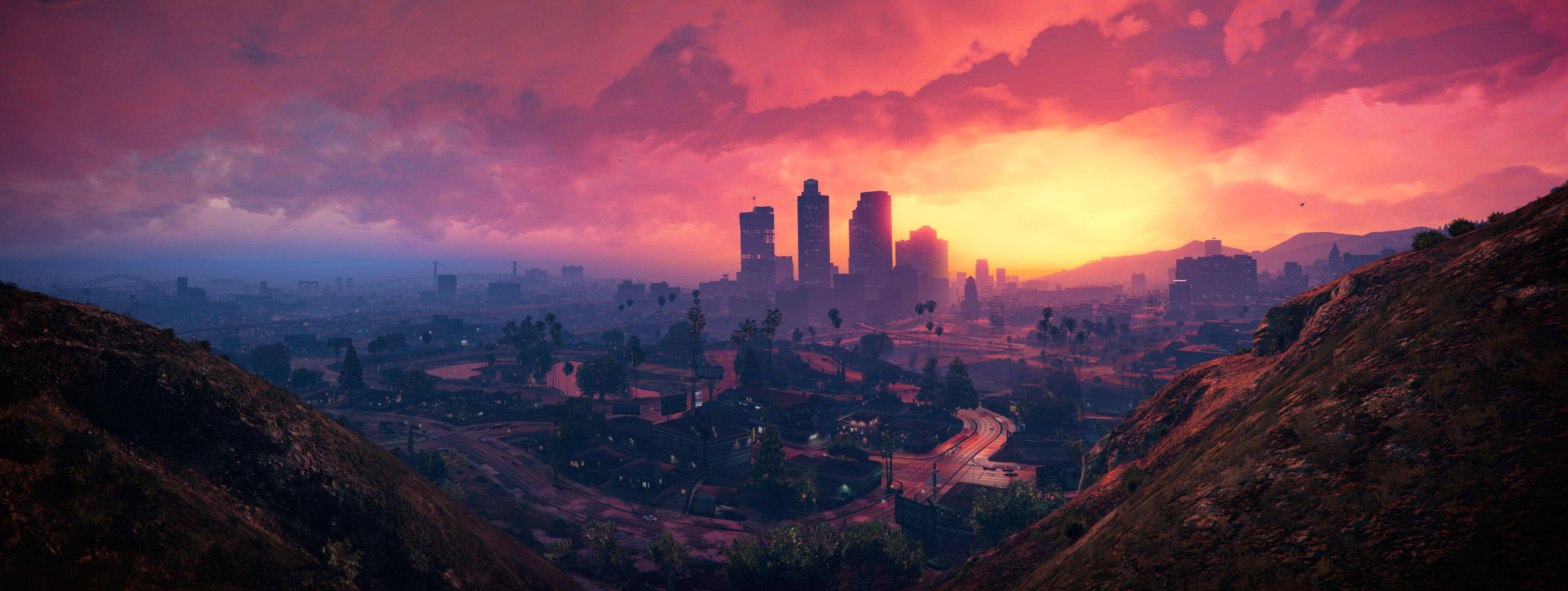 4K GTA 5 لاس سانتوس شہر کی اسکائی لائن وال پیپر