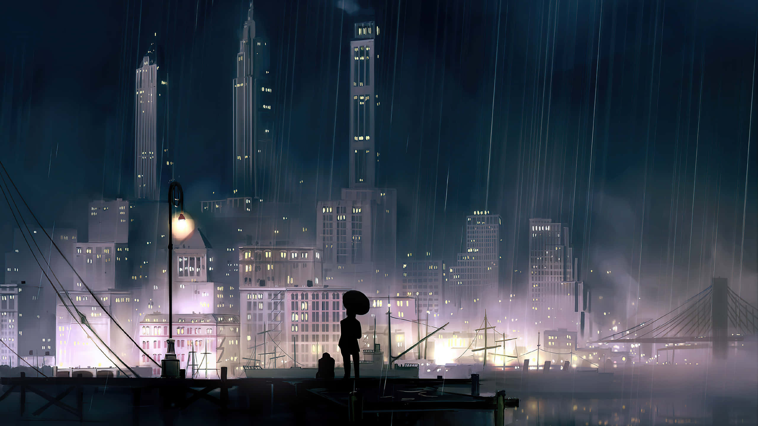 خود کو Anime City کی خوبصورتی میں غرق کریں! وال پیپر
