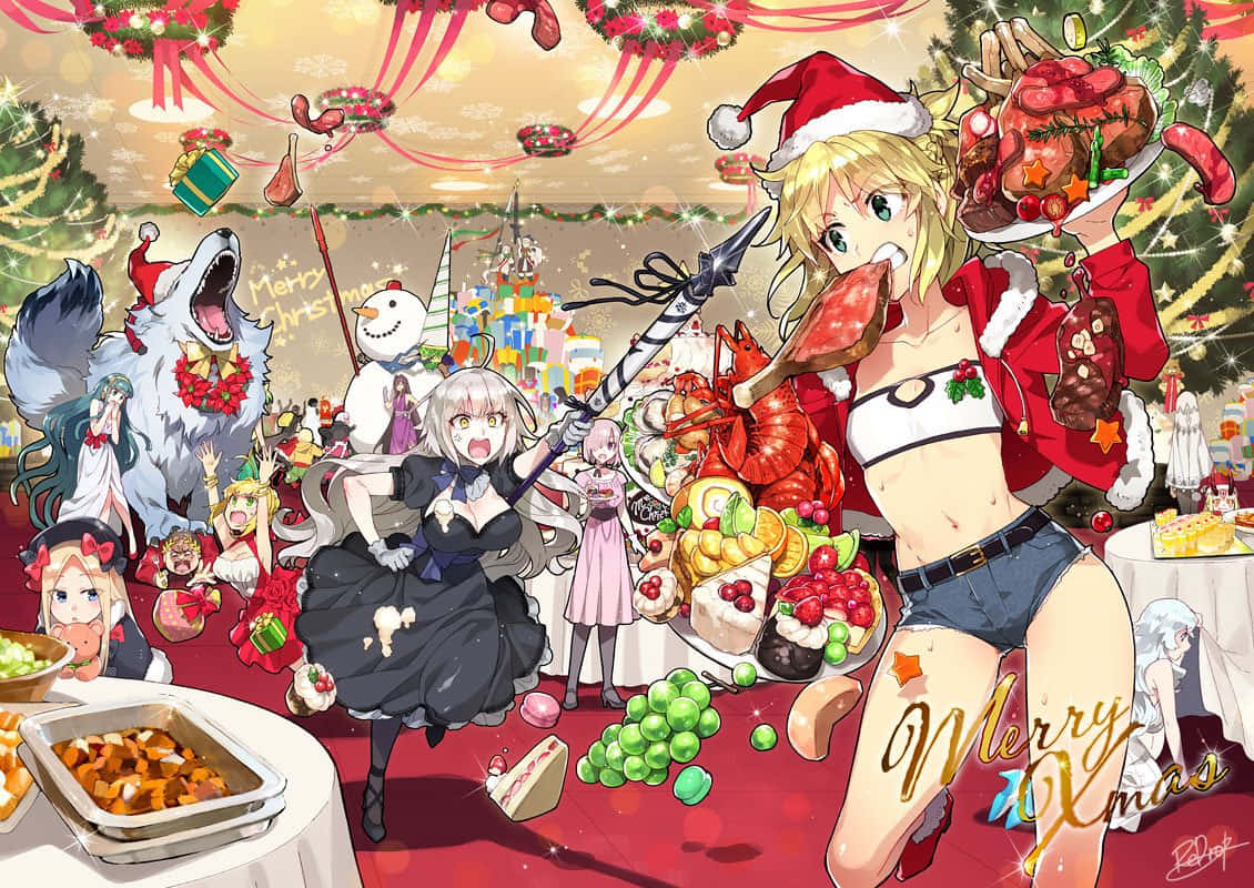 چھٹیوں کے موسم کی خوشی اور گرمجوشی کو اس تہوار Anime کرسمس منظر کے ساتھ محسوس کریں۔ وال پیپر
