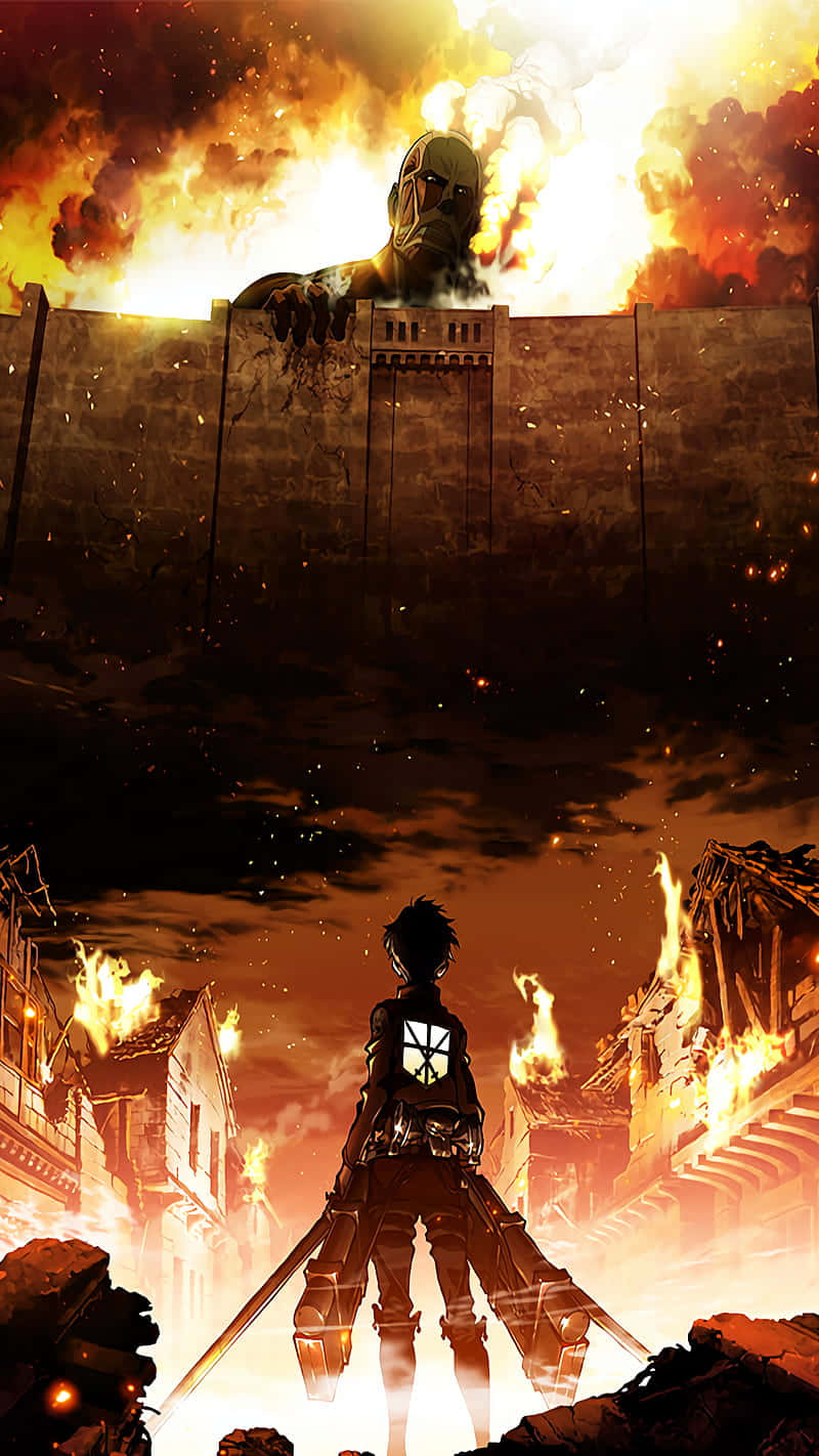 Attack On Titan Anime جلتا شہر دیو وال پیپر
