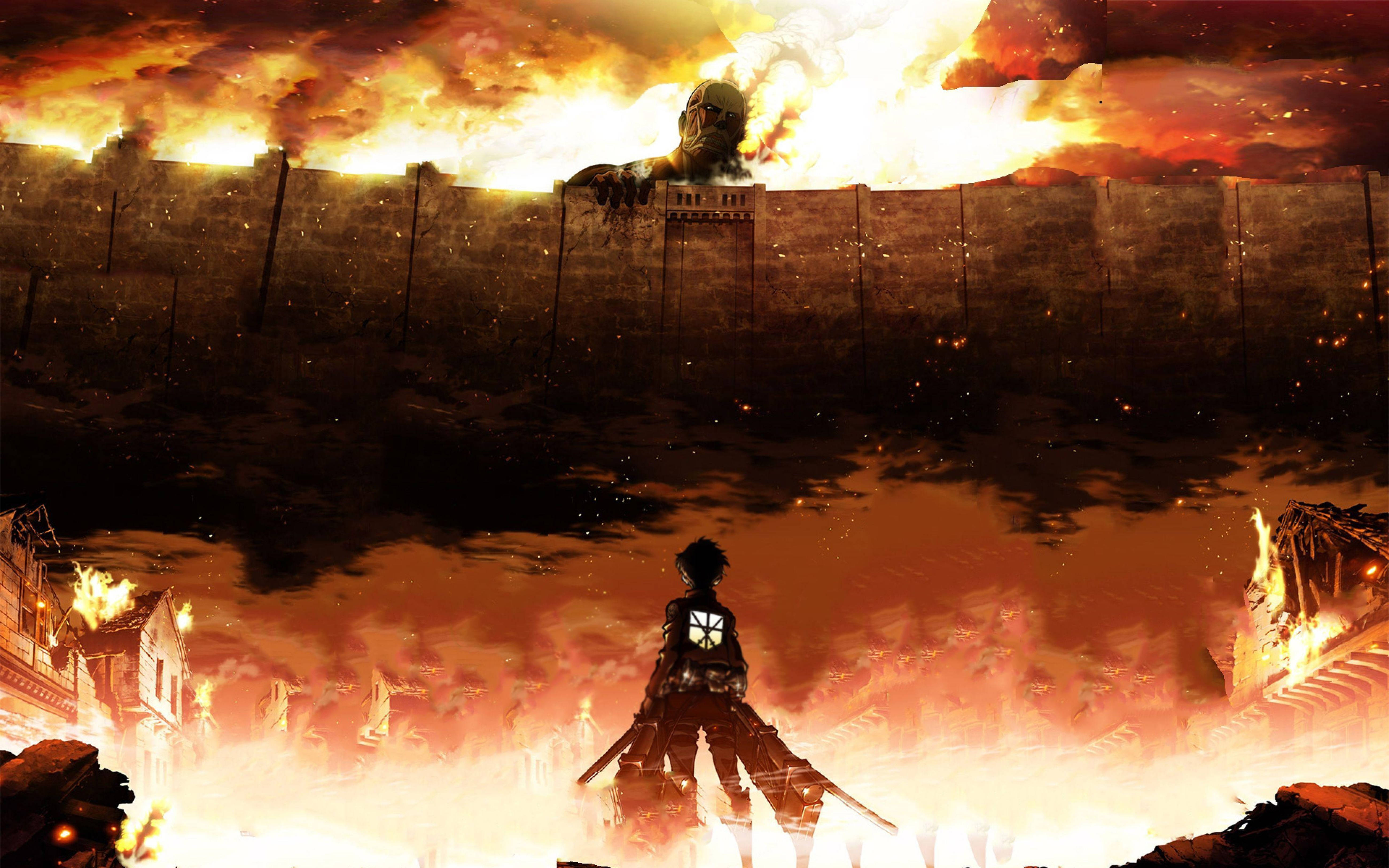 Attack on Titans سے شدید لمحہ 4K، جس میں ایرن بھاپ والے ٹائٹن کی شکل میں ہے