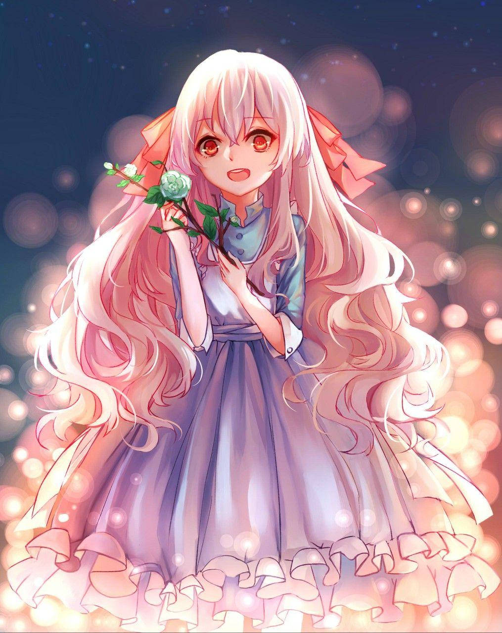 کawaii anime میری کوزاکورا نیلے گلاب پکڑے ہوئے وال پیپر