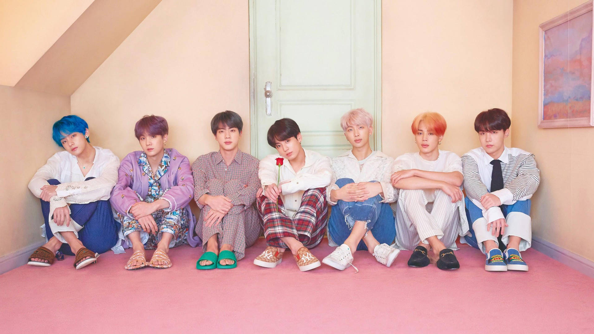 BTS پاسٹل روم 2020 — Bts گروپ فوٹو GIF وال پیپر