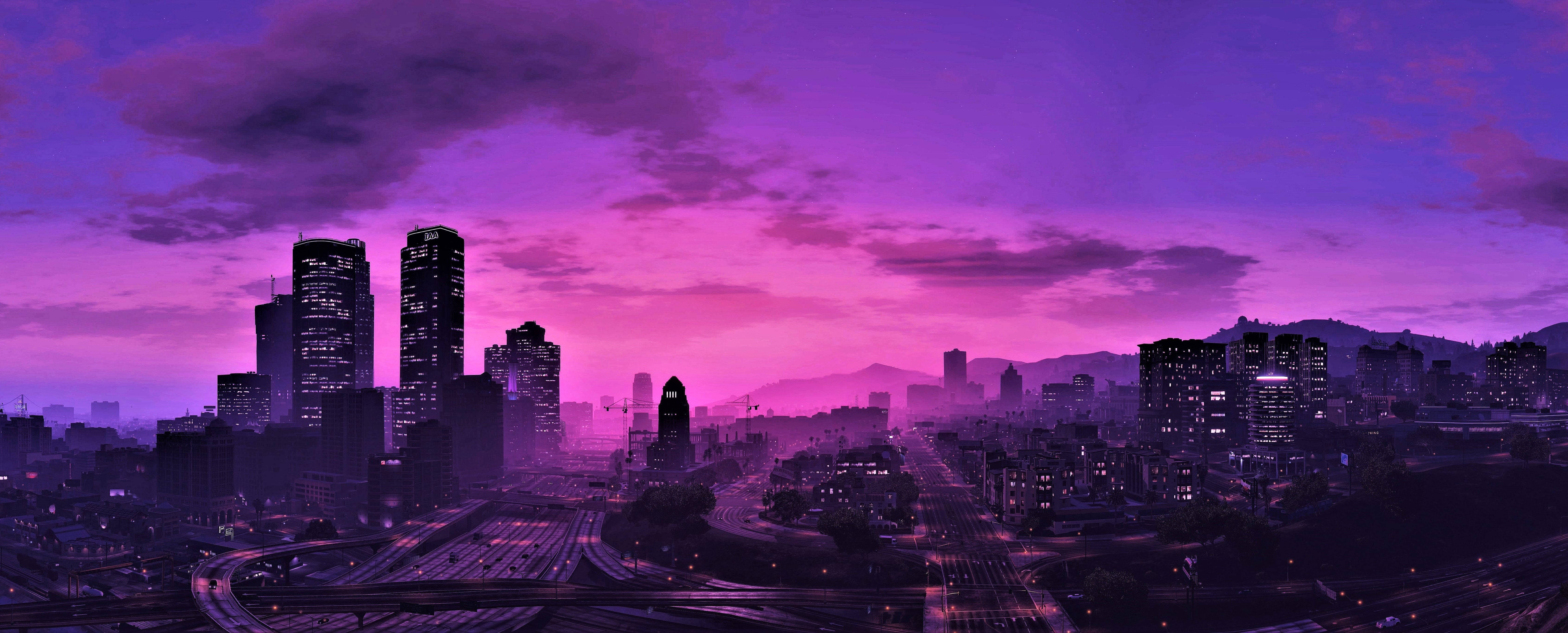 GTA 5 جامنی اسکائی لائن 1080p گیمنگ وال پیپر