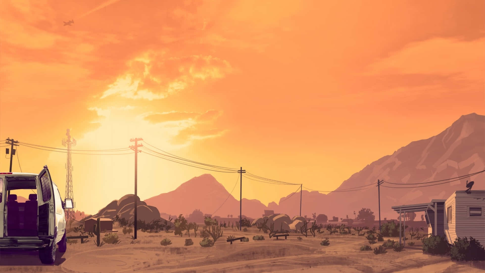 GTA بیک گراؤنڈ پہاڑوں پر نارنجی آسمان وال پیپر