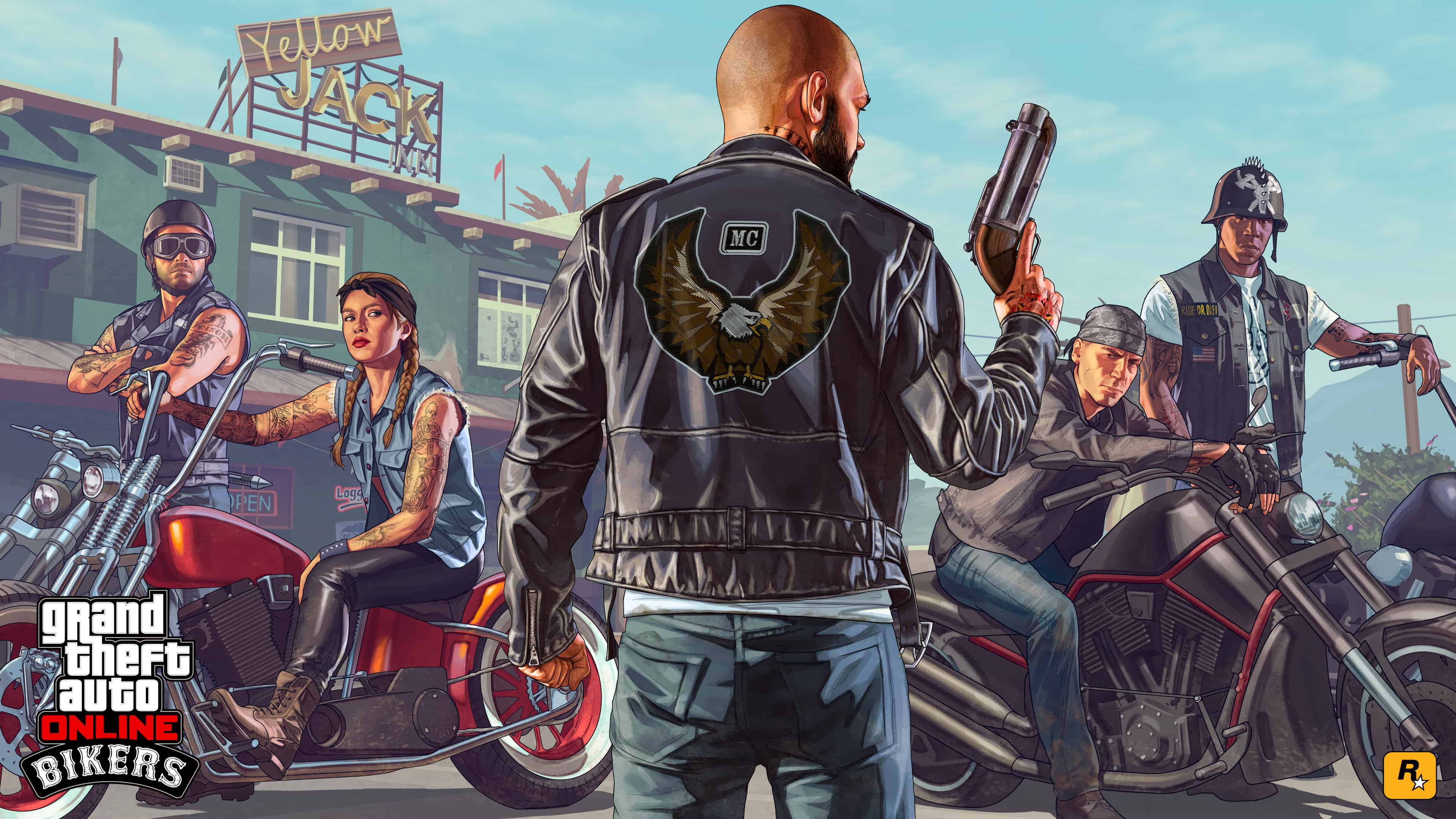GTA بیک گراؤنڈ گرینڈ تھیفٹ آٹو آن لائن بائیکرز پوسٹر وال پیپر
