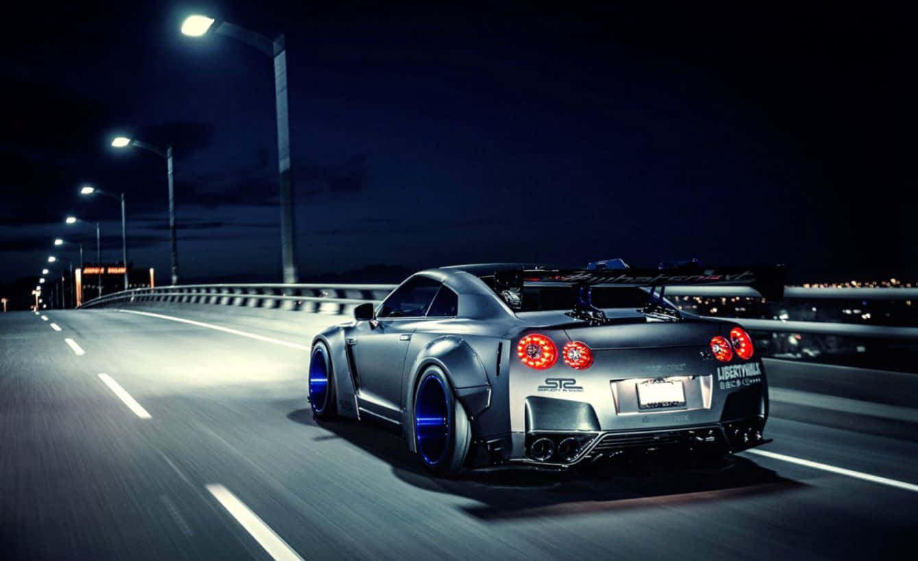 GTR R35 رات کی سڑک وال پیپر