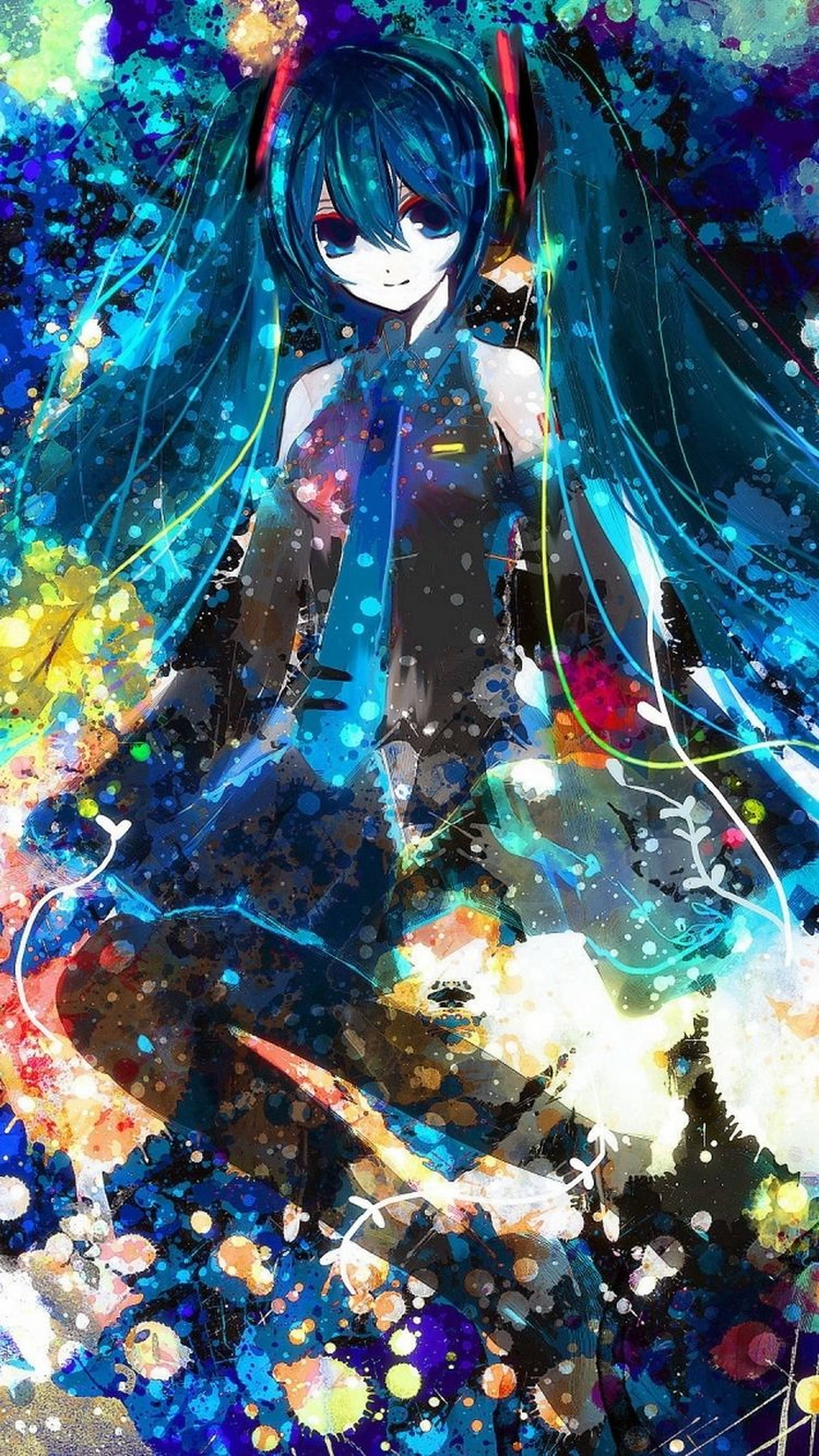 Hatsune Miku پینٹنگ اینیمی آئی فون وال پیپر