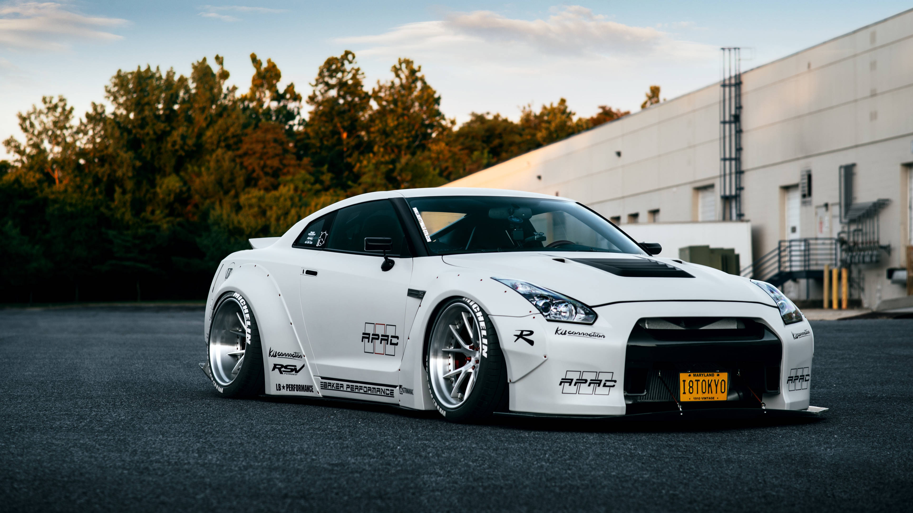 I8Tokyo سفید Nissan GT R 4K وال پیپر