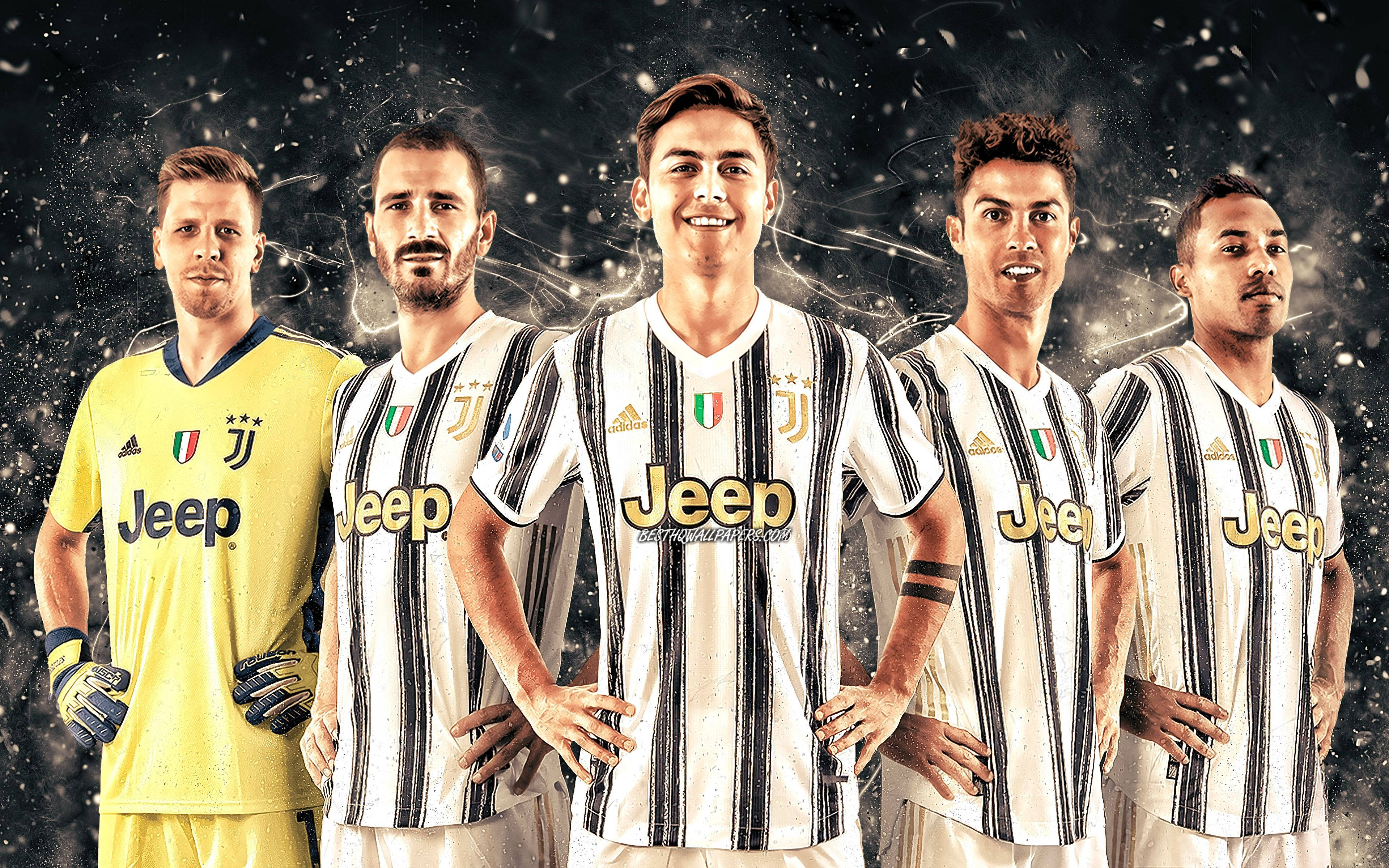 Juventus فٹ بال کلب کے سپر اسٹارز کی عکاسی وال پیپر