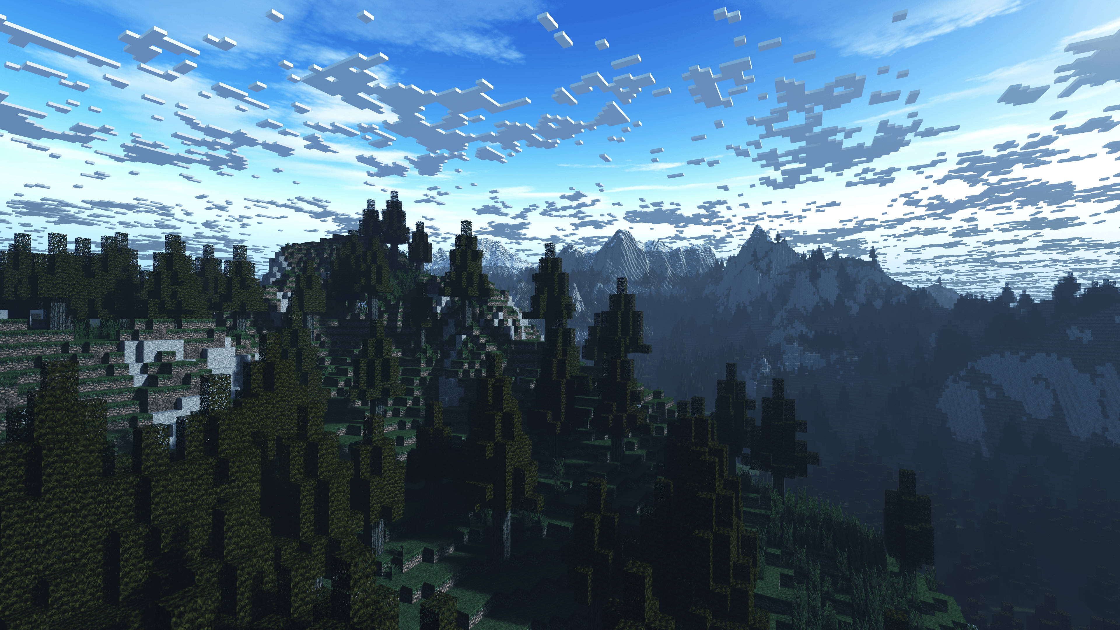 دلکش Minecraft اسکائی لائن: جنگل کے اوپر بادل وال پیپر
