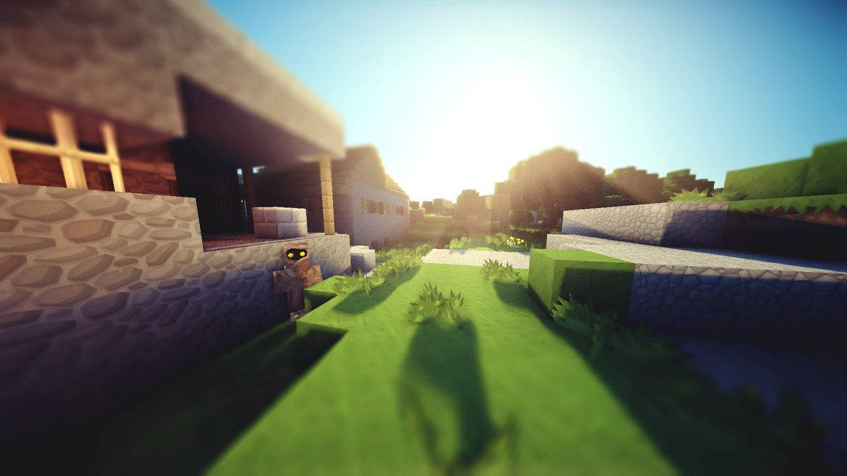HD Minecraft دھوپ والا سبز بیرونی منظر والیپپر — مائن کرافٹ وال پیپر