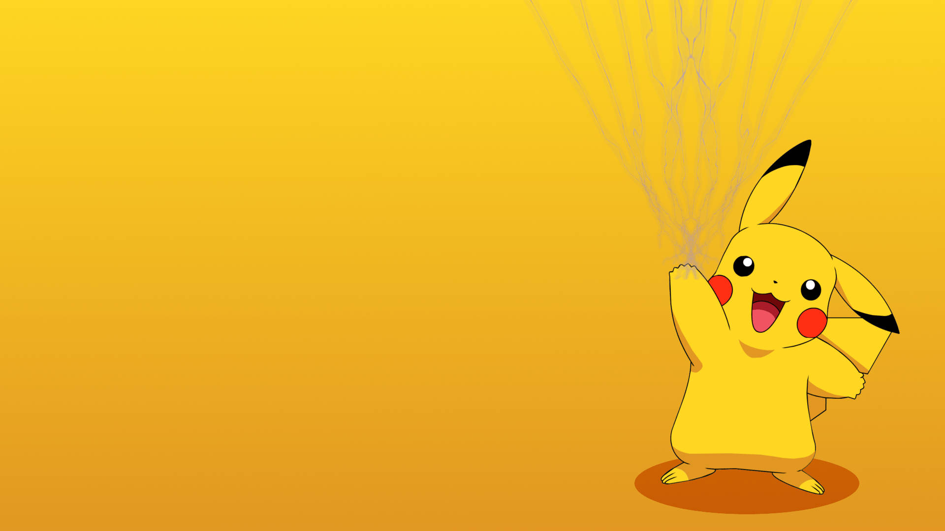 Pikachu کا وال پیپر جو گریڈیئنٹ بیک گراؤنڈ میں اپنا تھنڈربولٹ چارج کر رہا ہے