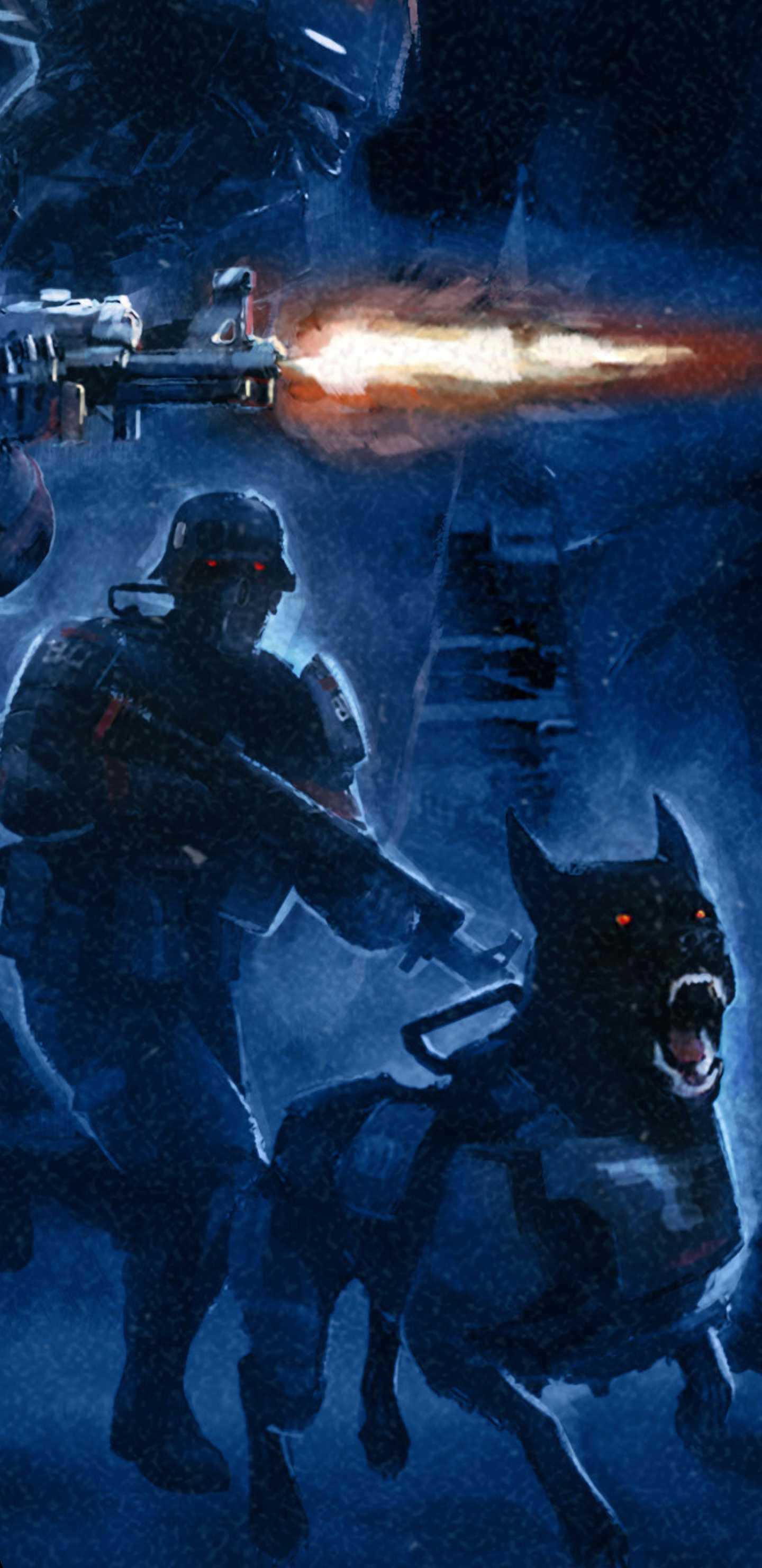 Pixel 3XL پر Wolfenstein II کا شدید گیمنگ ایکشن والا پس منظر وال پیپر