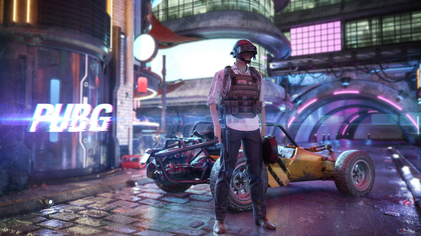 وکٹر نیون سٹی میں PUBG 1366x768 وال پیپر