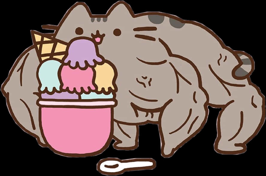 Pusheen_آئس_کریم_کے_ساتھ وال پیپر