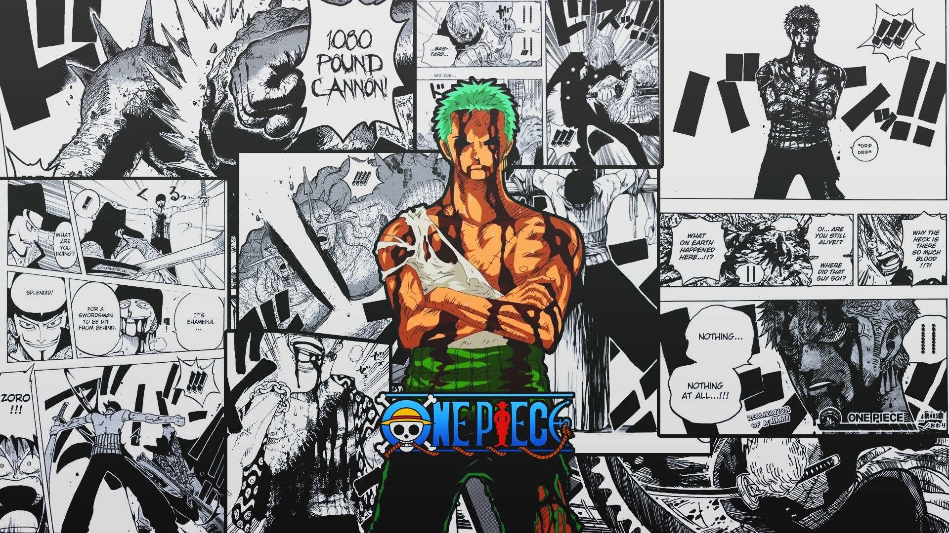 خون سے لتھڑا Zoro اپنے ہی سیاہ اور سفید manga صفحات کے درمیان One Piece وال پیپر۔ — ون پیس وال پیپر