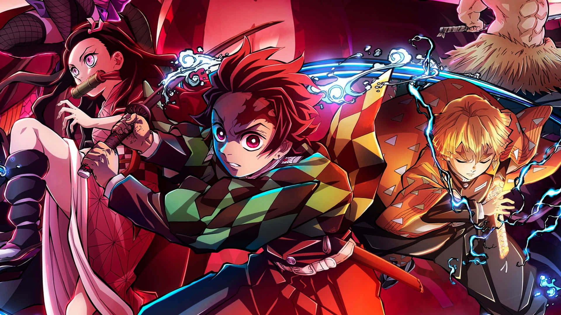 Tanjiro Zenitsu Nezuko Kimetsu No Yaiba تصویر وال پیپر