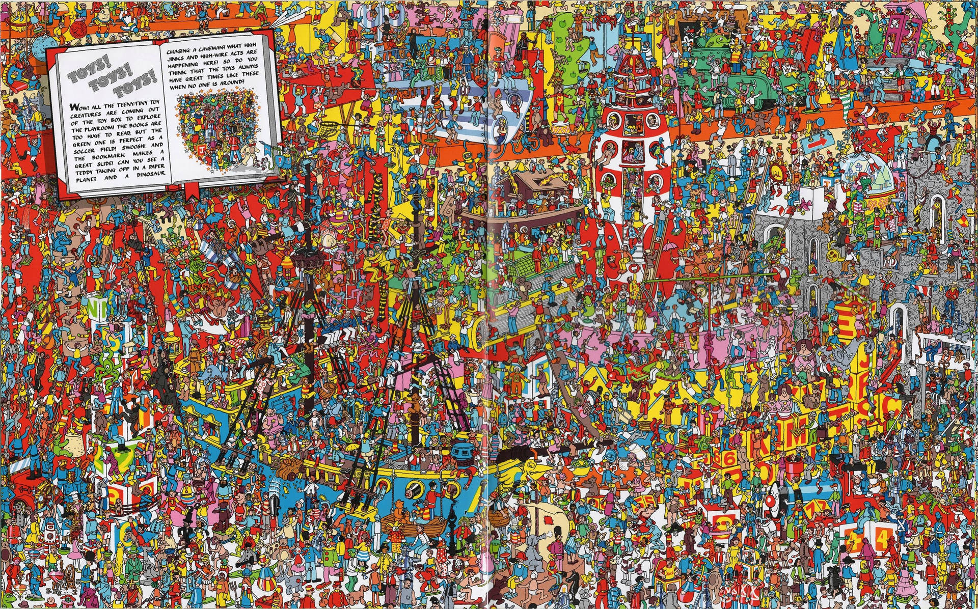 Where's Waldo کا ایک متحرک اور دلچسپ منظر جس میں چھوٹے کھلونوں کی مخلوقات ہیں، جو ایک دلکش تلاش کے سفر کا آغاز کرتی ہیں۔ — کاریں وال پیپر