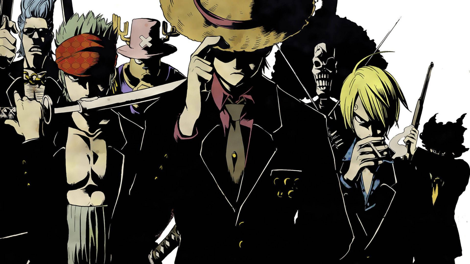One Piece اسٹرا ہیٹ مرد عملہ سیاہ سوٹ وال پیپر میں خوبصورت لگ رہا ہے — ون پیس وال پیپر