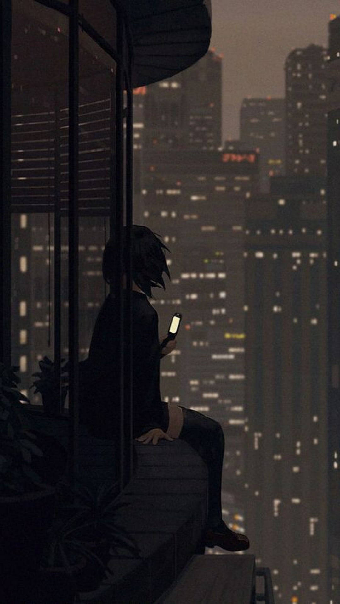اداس شہر کی روشنیوں کا اینیمے جمالیاتی منظر