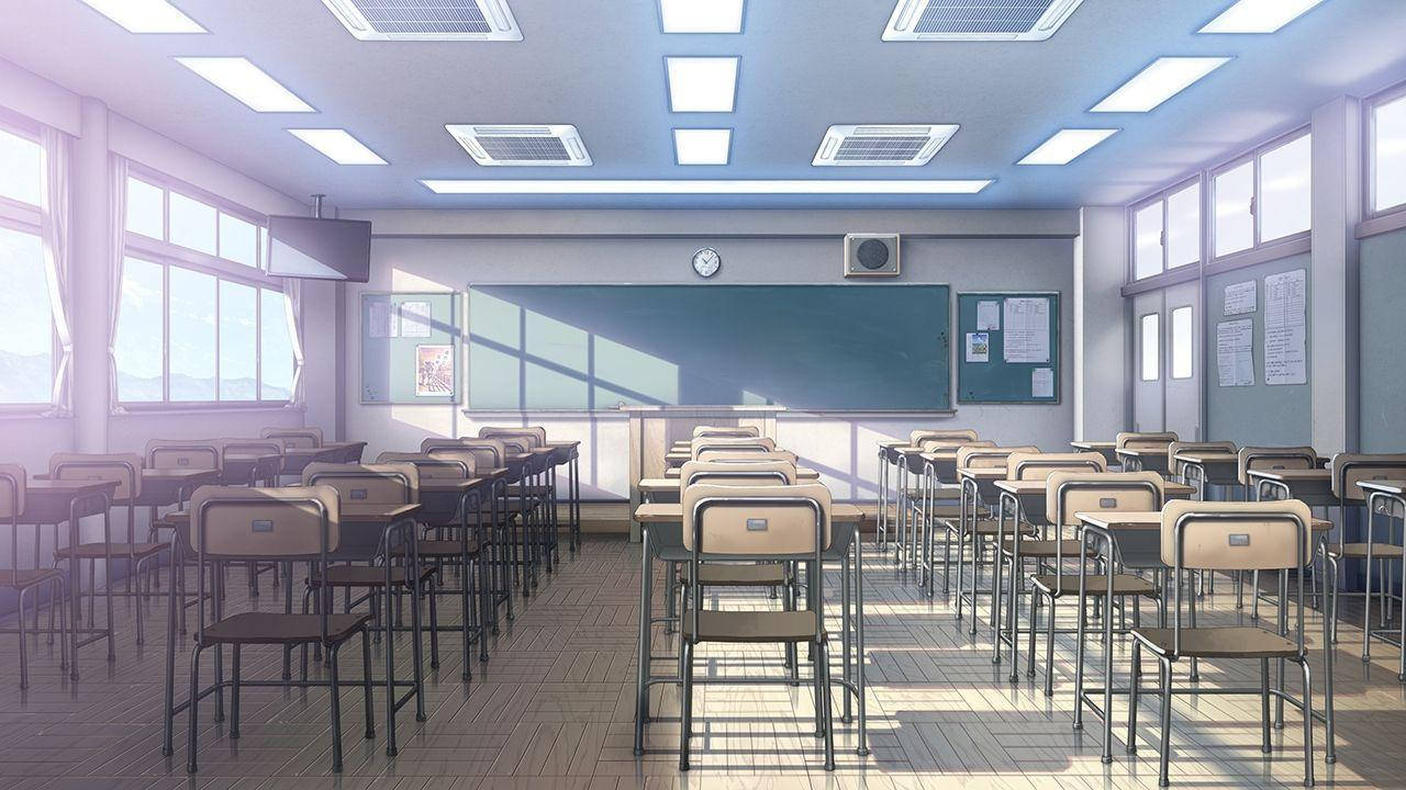 اینیمے اسکول کا منظر خالی کلاس روم وال پیپر