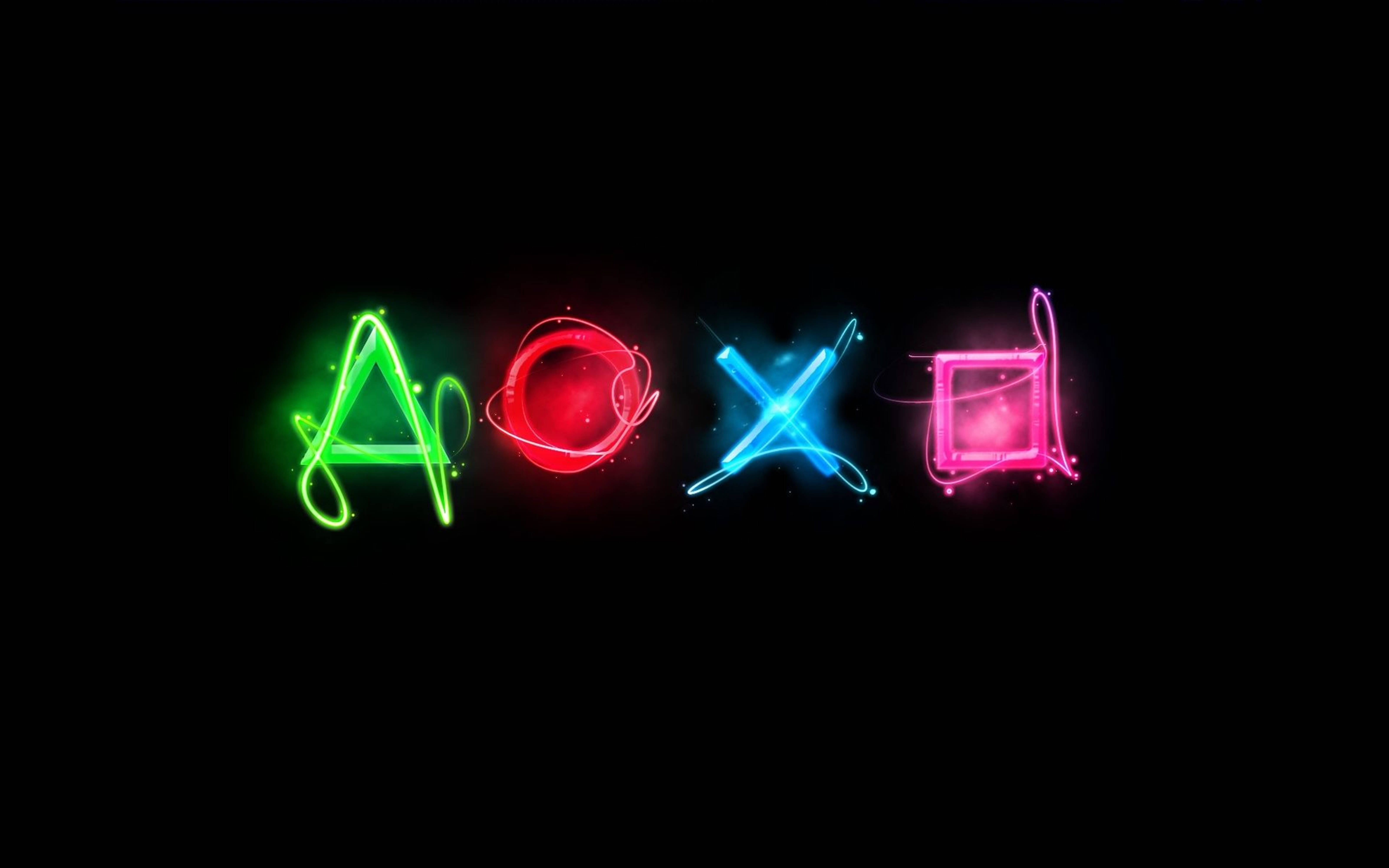 ایکشن بٹن لوگو نیون ڈیزائن کے ساتھ 4K PS4 وال پیپر
