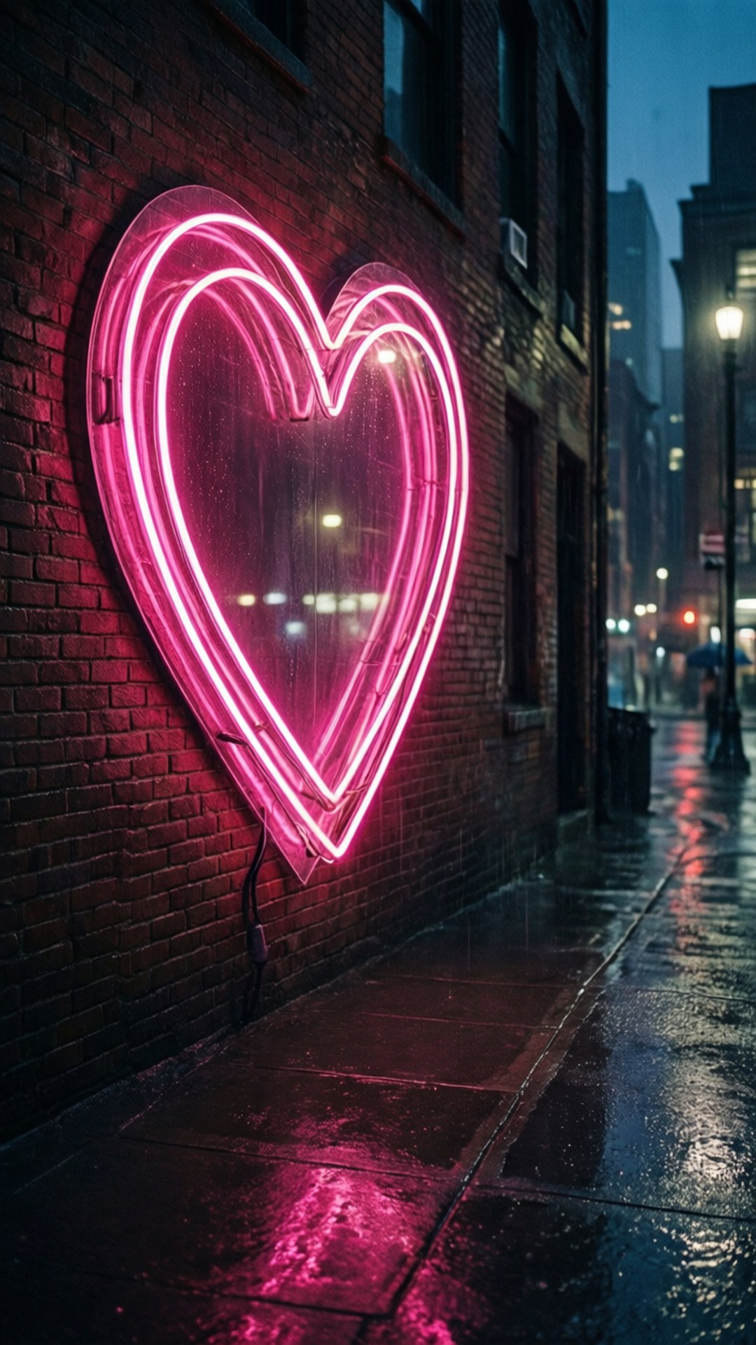 بارش میں نیون دل وال پیپر
