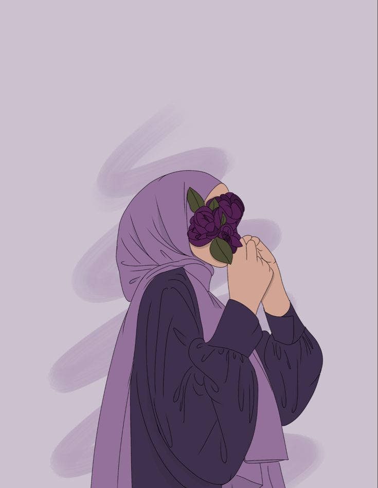 جامنی حجاب کارٹون وال پیپر