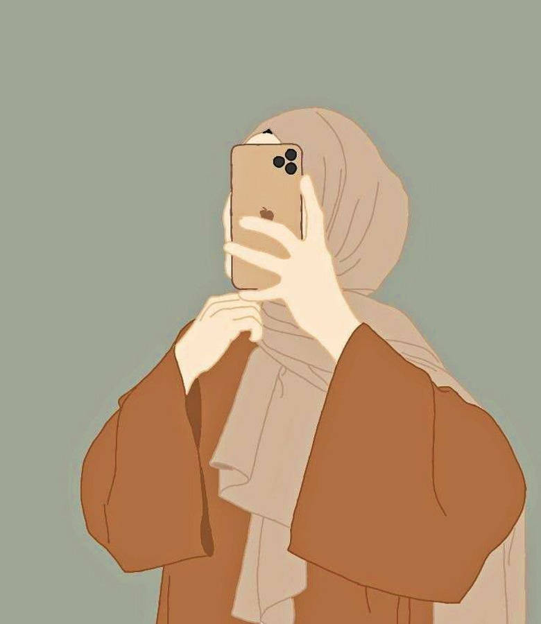 حجاب کارٹون لڑکی آئی فون کے ساتھ وال پیپر