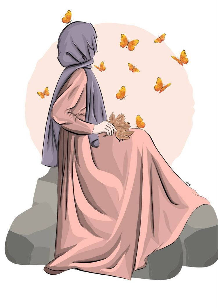 حجاب کارٹون نارنجی تتلیاں — تتلی وال پیپر