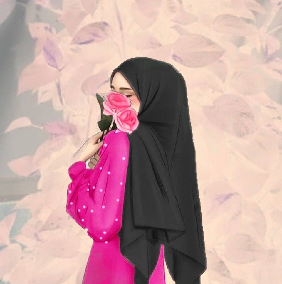 حجاب کارٹون گلابی گلاب وال پیپر